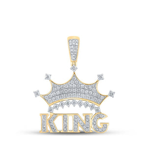 Men's Diamond Charm Pendant | 10kt Yellow Gold Mens Round Diamond King Crown Charm Pendant 7/8 Cttw | Splendid Jewellery GND