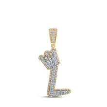 Load image into Gallery viewer, 10kt Yellow Gold Men's Round Diamond L Crown Letter Charm Pendant 1 Cttw | Splendid Jewellery product  Top View from Splendid Jewellery