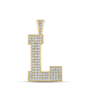 Men's Diamond Charm Pendant | 10kt Yellow Gold Mens Round Diamond L Initial Letter Charm Pendant 1-5/8 Cttw | Splendid Jewellery GND