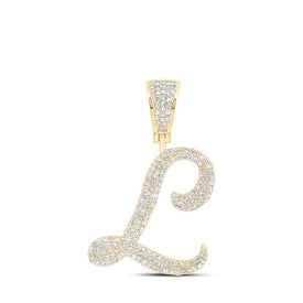 10kt Yellow Gold Men's Round Diamond L Initial Letter Charm Pendant - 7/8 Cttw | Splendid Jewellery product  Top View from Splendid Jewellery