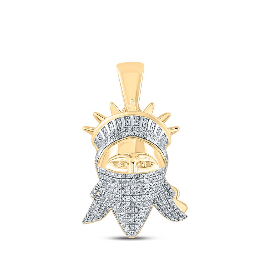 Men's Diamond Charm Pendant | 10kt Yellow Gold Mens Round Diamond Lady Liberty Mask Charm Pendant 5/8 Cttw | Splendid Jewellery GND