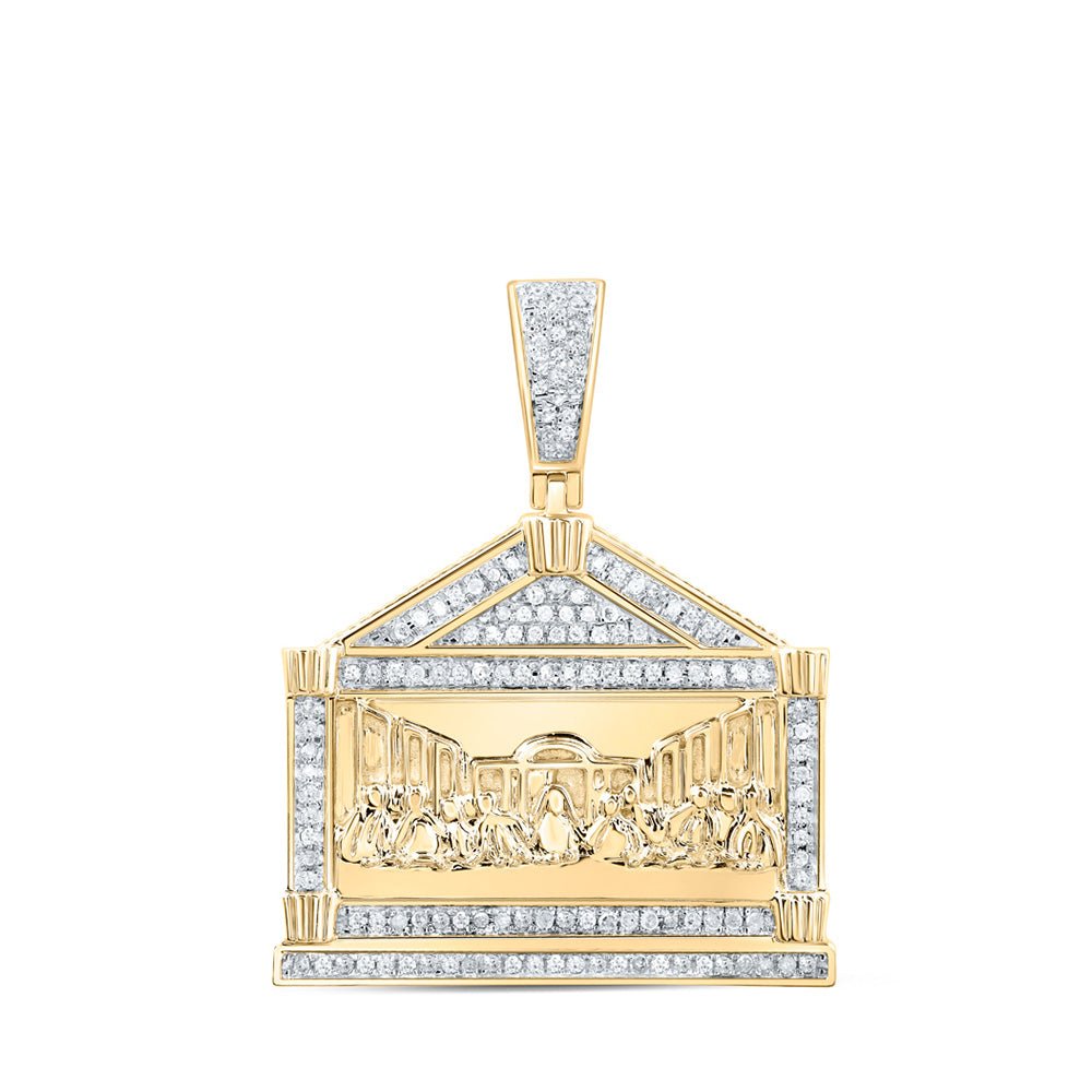 Men's Diamond Charm Pendant | 10kt Yellow Gold Mens Round Diamond Last Supper Charm Pendant 3/8 Cttw | Splendid Jewellery GND