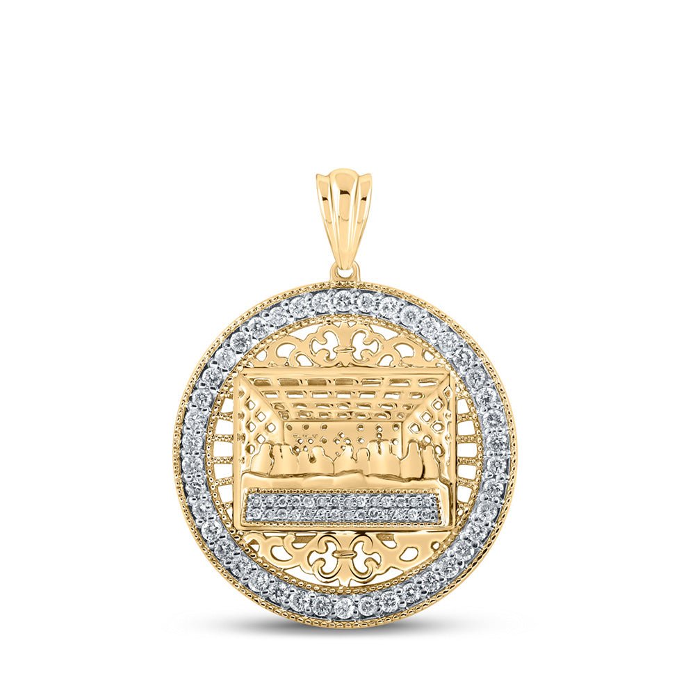 Men's Diamond Charm Pendant | 10kt Yellow Gold Mens Round Diamond Last Supper Circle Charm Pendant 3/4 Cttw | Splendid Jewellery GND