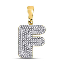 Load image into Gallery viewer, 10kt Yellow Gold Men&#39;s Round Diamond Letter F Bubble Initial Charm Pendant 1/2 Cttw - A Dazzling Statement of Personal Style product  Top View from Splendid Jewellery