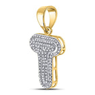 10kt Yellow Gold Men's Round Diamond Letter T Bubble Initial Charm Pendant - 3/8 Cttw product Side View from Splendid Jewellery