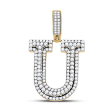Load image into Gallery viewer, 10kt Yellow Gold Men's Round Diamond Letter U Charm Pendant - 1-7/8 Cttw | Splendid Jewellery product  Top View from Splendid Jewellery