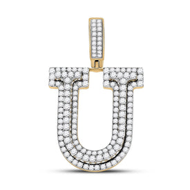 10kt Yellow Gold Men's Round Diamond Letter U Charm Pendant - 1-7/8 Cttw | Splendid Jewellery product  Top View from Splendid Jewellery