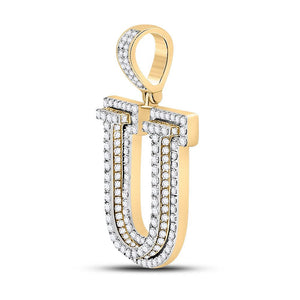 Men's Diamond Charm Pendant | 10kt Yellow Gold Mens Round Diamond Letter U Charm Pendant 1-7/8 Cttw | Splendid Jewellery GND