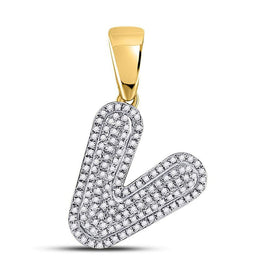 10kt Yellow Gold Men's Round Diamond Letter V Bubble Initial Charm Pendant 3/8 Cttw | Splendid Jewellery product  Top View from Splendid Jewellery