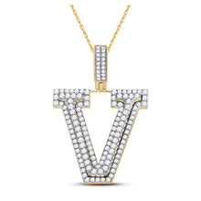 Load image into Gallery viewer, 10kt Yellow Gold Men's Round Diamond V Charm Pendant - 1-3/4 Cttw product  Top View from Splendid Jewellery