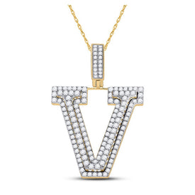 10kt Yellow Gold Men's Round Diamond V Charm Pendant - 1-3/4 Cttw product  Top View from Splendid Jewellery