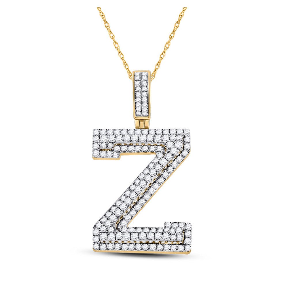 Men's Diamond Charm Pendant | 10kt Yellow Gold Mens Round Diamond Letter Z Charm Pendant 1-5/8 Cttw | Splendid Jewellery GND