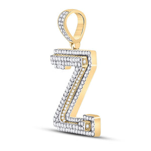 Men's Diamond Charm Pendant | 10kt Yellow Gold Mens Round Diamond Letter Z Charm Pendant 1-5/8 Cttw | Splendid Jewellery GND