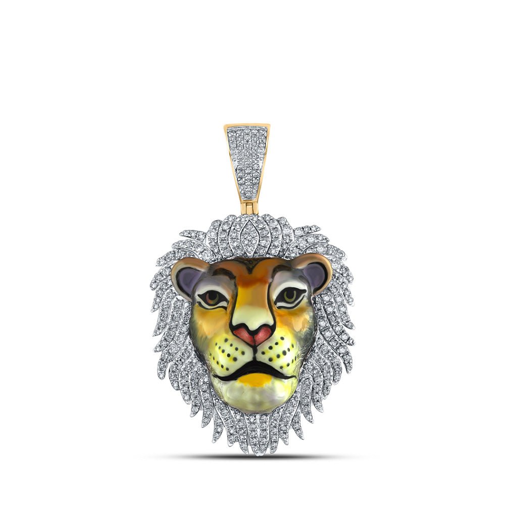 Men's Diamond Charm Pendant | 10kt Yellow Gold Mens Round Diamond Lion Charm Pendant 1 Cttw | Splendid Jewellery GND