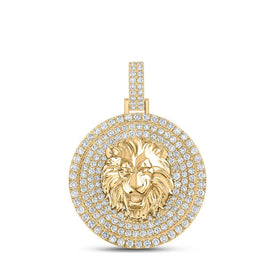 10kt Yellow Gold Men's Round Diamond Lion Circle Charm Pendant - 2-1/2 Cttw product  Top View from Splendid Jewellery