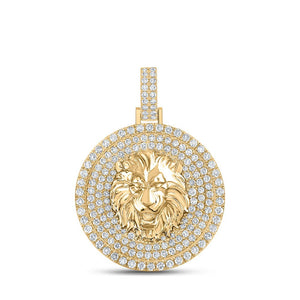 Men's Diamond Charm Pendant | 10kt Yellow Gold Mens Round Diamond Lion Circle Charm Pendant 2-1/2 Cttw | Splendid Jewellery GND