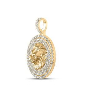 10kt Yellow Gold Men's Round Diamond Lion Circle Charm Pendant - 2-1/2 Cttw product Side View from Splendid Jewellery