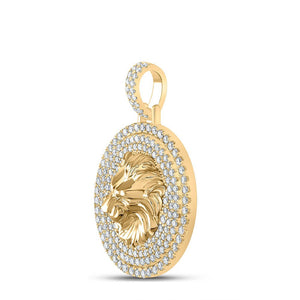 Men's Diamond Charm Pendant | 10kt Yellow Gold Mens Round Diamond Lion Circle Charm Pendant 2-1/2 Cttw | Splendid Jewellery GND