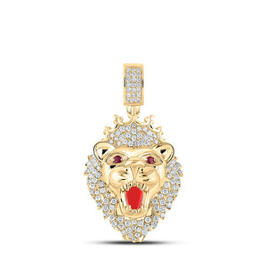 Men's Diamond Charm Pendant | 10kt Yellow Gold Mens Round Diamond Lion Crown Charm Pendant 2 Cttw | Splendid Jewellery GND