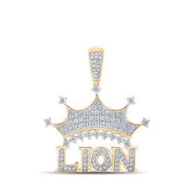 10kt Yellow Gold Men's Diamond Lion Crown Charm Pendant - 7/8 Cttw product  Top View from Splendid Jewellery
