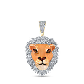 10kt Yellow Gold Men's Diamond Lion Face Animal Charm Pendant - 1 Cttw | Splendid Jewellery product  Top View from Splendid Jewellery