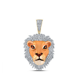 Men's Diamond Charm Pendant | 10kt Yellow Gold Mens Round Diamond Lion Face Animal Charm Pendant 1 Cttw | Splendid Jewellery GND