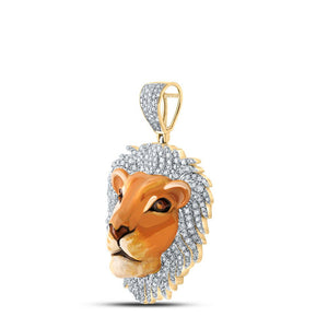 Men's Diamond Charm Pendant | 10kt Yellow Gold Mens Round Diamond Lion Face Animal Charm Pendant 1 Cttw | Splendid Jewellery GND