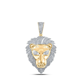 10kt Yellow Gold Men's Diamond Lion Face Charm Pendant - 1-1/3 Cttw product  Top View from Splendid Jewellery