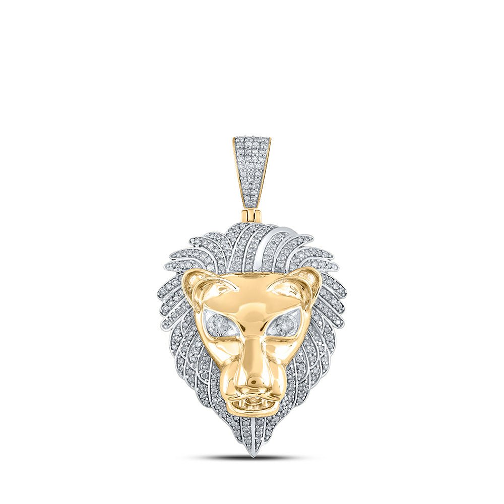 Men's Diamond Charm Pendant | 10kt Yellow Gold Mens Round Diamond Lion Face Charm Pendant 1-1/3 Cttw | Splendid Jewellery GND