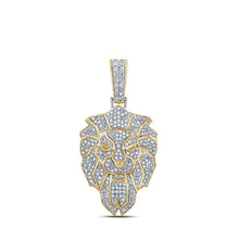 Load image into Gallery viewer, 10kt Yellow Gold Men's Round Diamond Lion Face Charm Pendant - 1-3/8 Cttw | Splendid Jewellery product  Top View from Splendid Jewellery