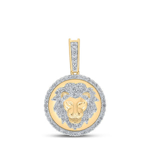 Men's Diamond Charm Pendant | 10kt Yellow Gold Mens Round Diamond Lion Face Charm Pendant 1/2 Cttw | Splendid Jewellery GND