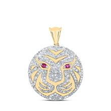 Load image into Gallery viewer, 10kt Yellow Gold Men's Round Diamond Lion Face Circle Charm Pendant - 1 Cttw | Splendid Jewellery product  Top View from Splendid Jewellery