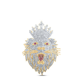 10kt Yellow Gold Men's Diamond Lion Face Crown Charm Pendant - 2 Cttw product  Top View from Splendid Jewellery