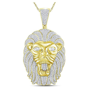 Men's Diamond Charm Pendant | 10kt Yellow Gold Mens Round Diamond Lion Face Mane Charm Pendant 1-1/4 Cttw | Splendid Jewellery GND