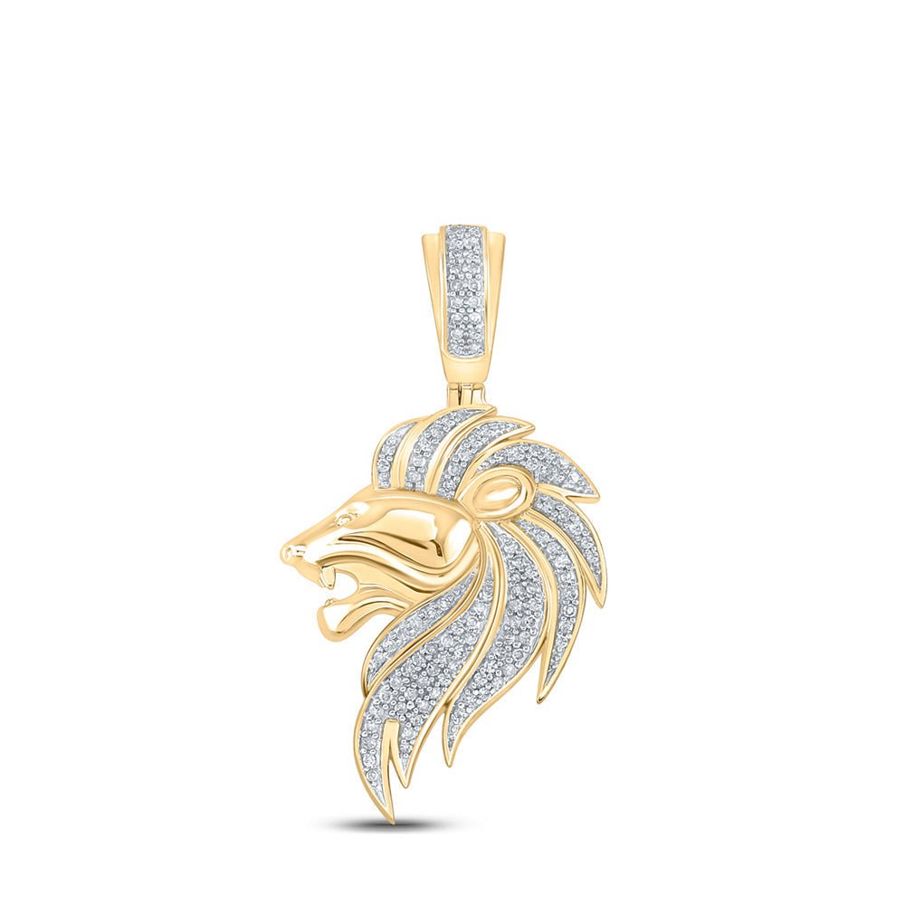 Men's Diamond Charm Pendant | 10kt Yellow Gold Mens Round Diamond Lion Head Charm Pendant 1/3 Cttw | Splendid Jewellery GND