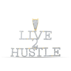 10kt Yellow Gold Men's Diamond Live 2 Hustle Charm Pendant - 1 Cttw | Splendid Jewellery product  Top View from Splendid Jewellery