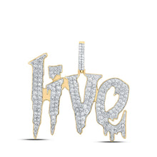 Load image into Gallery viewer, 10kt Yellow Gold Men's Round Diamond LIVE Drip Phrase Charm Pendant - 2-3/8 Cttw | Splendid Jewellery product  Top View from Splendid Jewellery