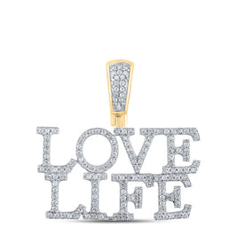 10kt Yellow Gold Men's Round Diamond Love Life Charm Pendant 1/2 Cttw product  Top View from Splendid Jewellery