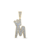 10kt Yellow Gold Men's Round Diamond M Crown Letter Charm Pendant - 1-1/5 Cttw product  Top View from Splendid Jewellery