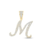 10kt Yellow Gold Men's Diamond M Initial Letter Charm Pendant - 1.2 Ct.t.w. product  Top View from Splendid Jewellery