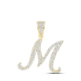 10kt Yellow Gold Men's Diamond M Initial Letter Charm Pendant - 1.2 Ct.t.w. product  Top View from Splendid Jewellery