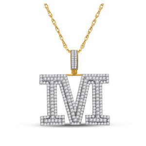 Men's Diamond Charm Pendant | 10kt Yellow Gold Mens Round Diamond M Initial Letter Charm Pendant 3-1/5 Cttw | Splendid Jewellery GND