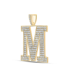 Load image into Gallery viewer, 10kt Yellow Gold Men's Round Diamond M Initial Letter Charm Pendant - 3-3/8 Cttw product Side View from Splendid Jewellery