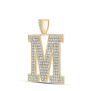 Men's Diamond Charm Pendant | 10kt Yellow Gold Mens Round Diamond M Initial Letter Charm Pendant 3-3/8 Cttw | Splendid Jewellery GND