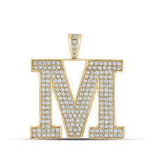 Load image into Gallery viewer, 10kt Yellow Gold Men's Round Diamond M Initial Letter Charm Pendant - 3-3/8 Cttw product  Top View from Splendid Jewellery