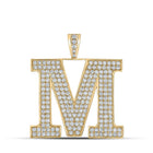 10kt Yellow Gold Men's Round Diamond M Initial Letter Charm Pendant - 3-3/8 Cttw product  Top View from Splendid Jewellery