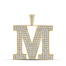 10kt Yellow Gold Men's Round Diamond M Initial Letter Charm Pendant - 3-3/8 Cttw product  Top View from Splendid Jewellery