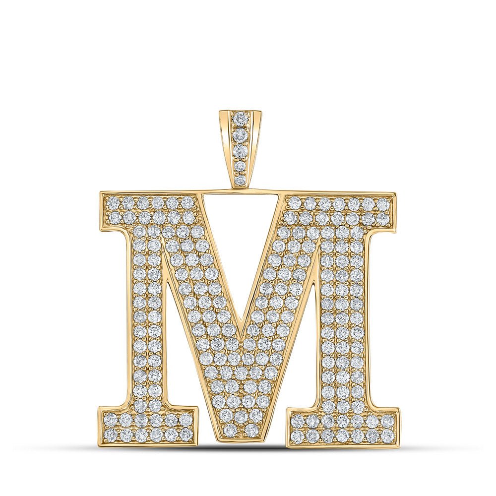 Men's Diamond Charm Pendant | 10kt Yellow Gold Mens Round Diamond M Initial Letter Charm Pendant 3-3/8 Cttw | Splendid Jewellery GND