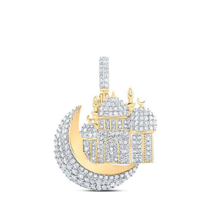 Men's Diamond Charm Pendant | 10kt Yellow Gold Mens Round Diamond Masjid Islam Charm Pendant 2-1/3 Cttw | Splendid Jewellery GND