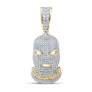 Men's Diamond Charm Pendant | 10kt Yellow Gold Mens Round Diamond Mask Hood Charm Pendant 1 Cttw | Splendid Jewellery GND